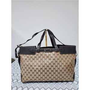 Authentic Gucci GG Canvas/Leather Belt Tote Bag Brown/Beige